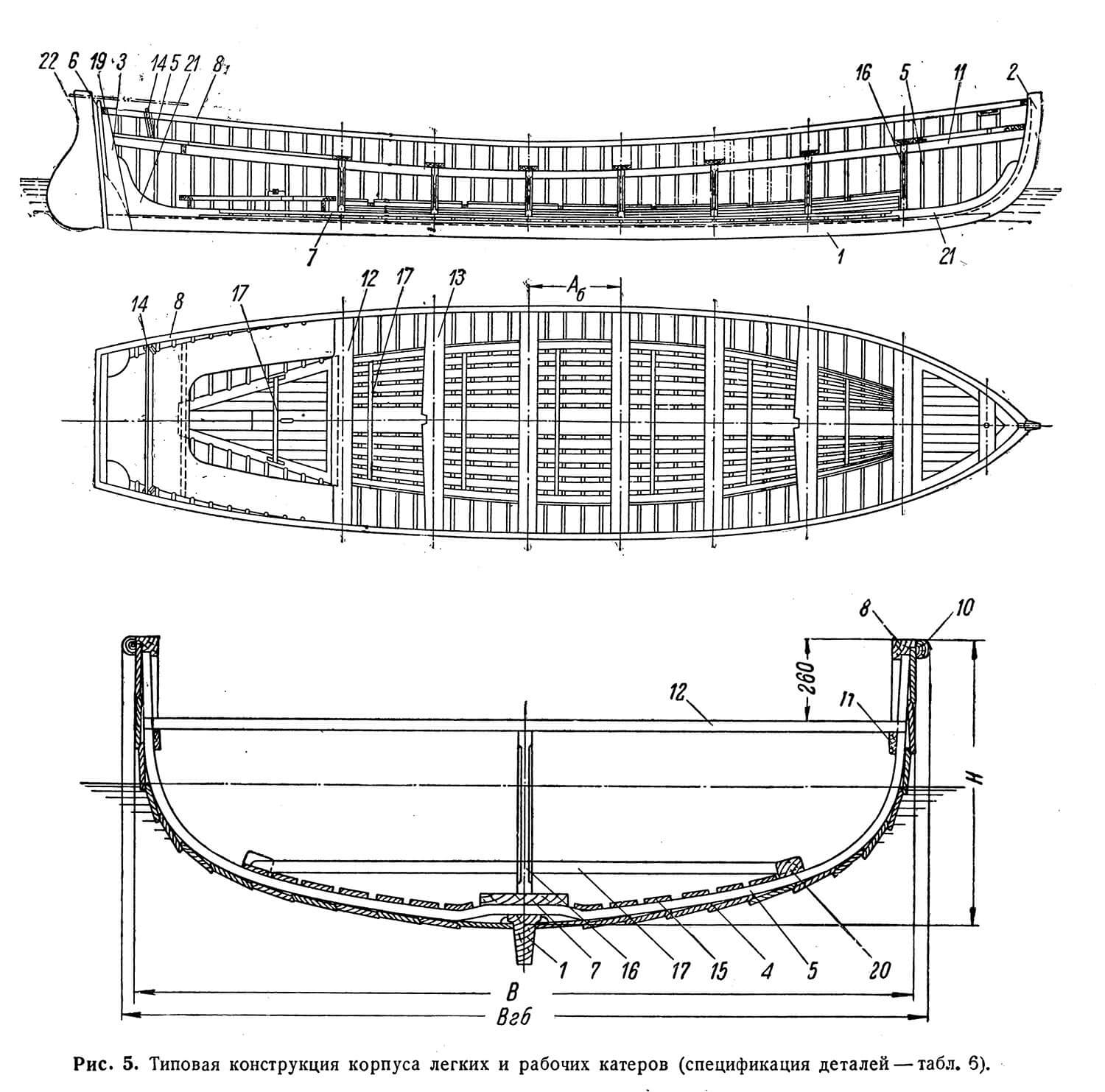 Типовая конструкция корпуса легких и рабочих катеров
