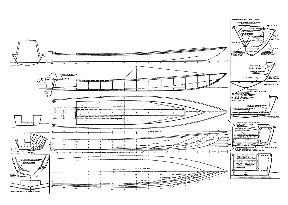 Скоростная лодка Slicer конструктивный чертеж